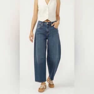Silver High Rise Barrel Leg Jeans